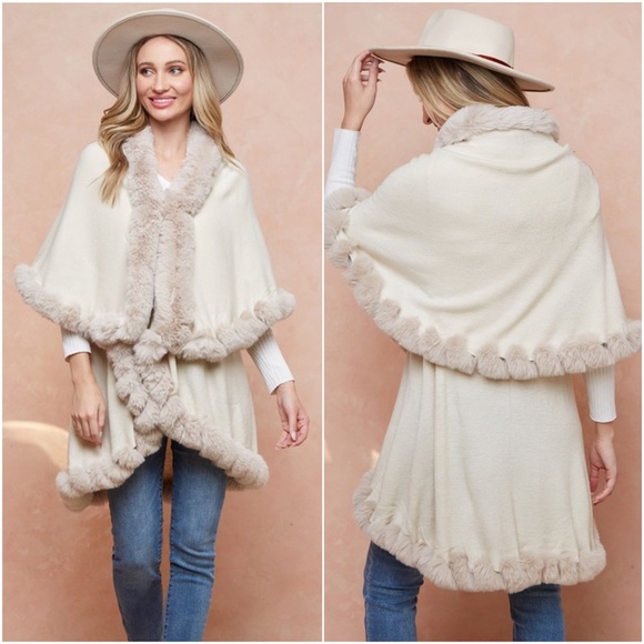 059 Luxurious Vegan Fur Cape Cardigan Sweater - Picture 4 of 4